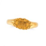 A CHINESE GOLD RING in yellow gold, engraved with Chinese characters, Chinese assay marks, size S...