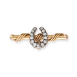 AN ANTIQUE DIAMOND HORSESHOE BAR BROOCH designed as a horseshoe set with old cut diamonds, on a t...