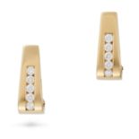 A PAIR OF DIAMOND EARRINGS each set with a row of round brilliant cut diamonds, stamped 750, 1.9c...