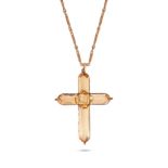 AN ANTIQUE IMPERIAL TOPAZ CROSS PENDANT NECKLACE the pendant designed as a cross set with octagon...