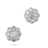 A PAIR OF DIAMOND CLUSTER EARRINGS each set with a cluster of round brilliant cut diamonds, the d...