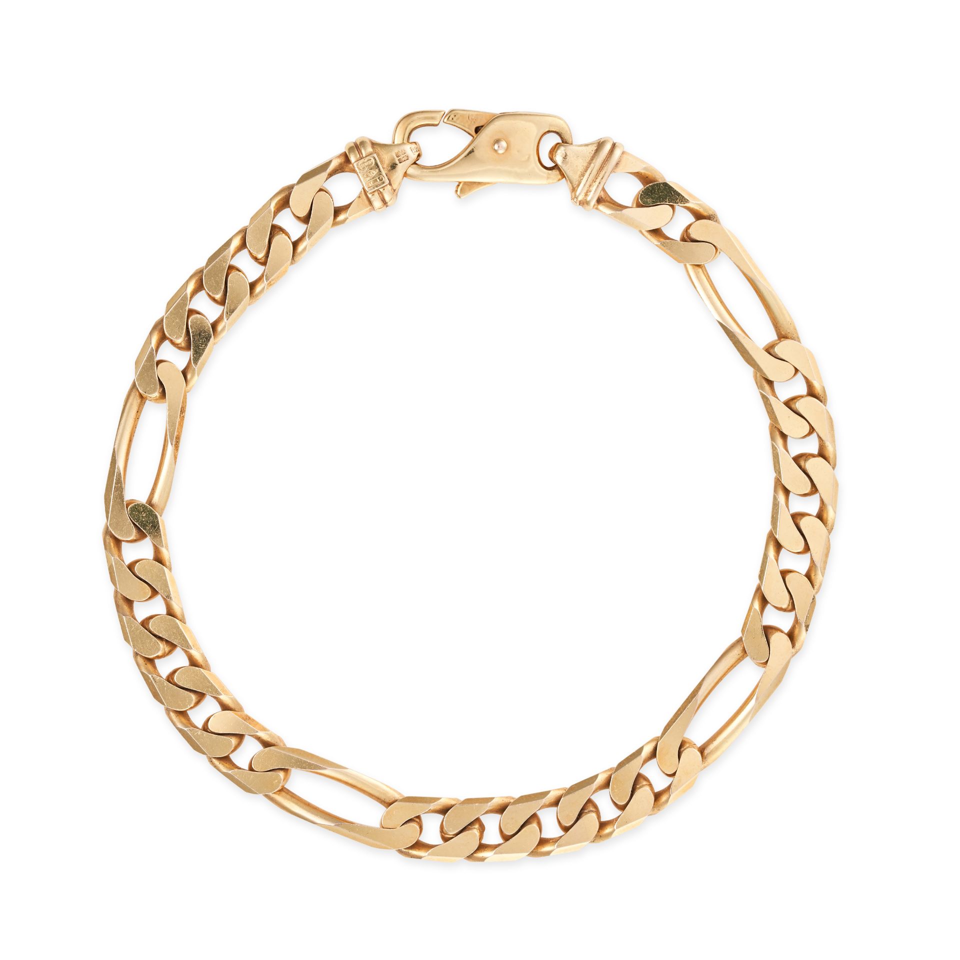 NO RESERVE - A FIGARO BRACELET in 9ct yellow gold, comprising a row of figaro links, Italian assa...