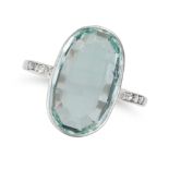 AN AQUAMARINE AND DIAMOND RING set with an oval cut aquamarine of approximately 2.48 carats, the ...
