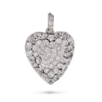 A DIAMOND HEART PENDANT designed as a heart set throughout with round brilliant, single and old c...