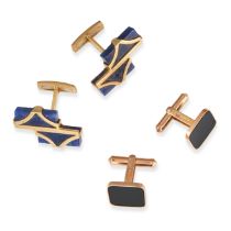 A COLLECTION OF CUFFLINKS comprising a pair of onyx cufflinks in 9ct yellow gold, each set with a...