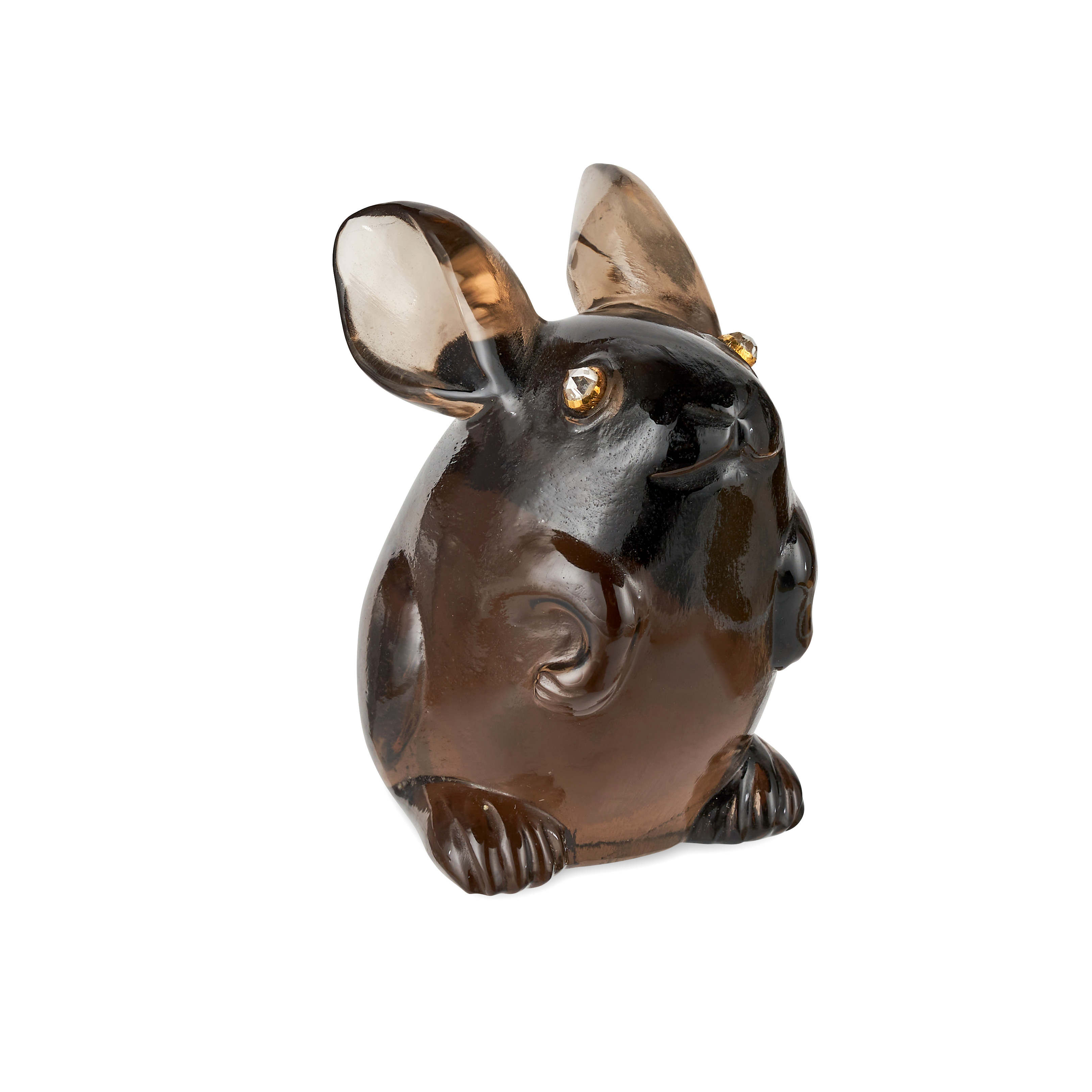 FABERGE, A RARE ROYAL JEWELLED GOLD MOUNTED SMOKEY QUARTZ MODEL OF A BUNNY RABBIT, ST PETERSBURG ... - Image 7 of 9