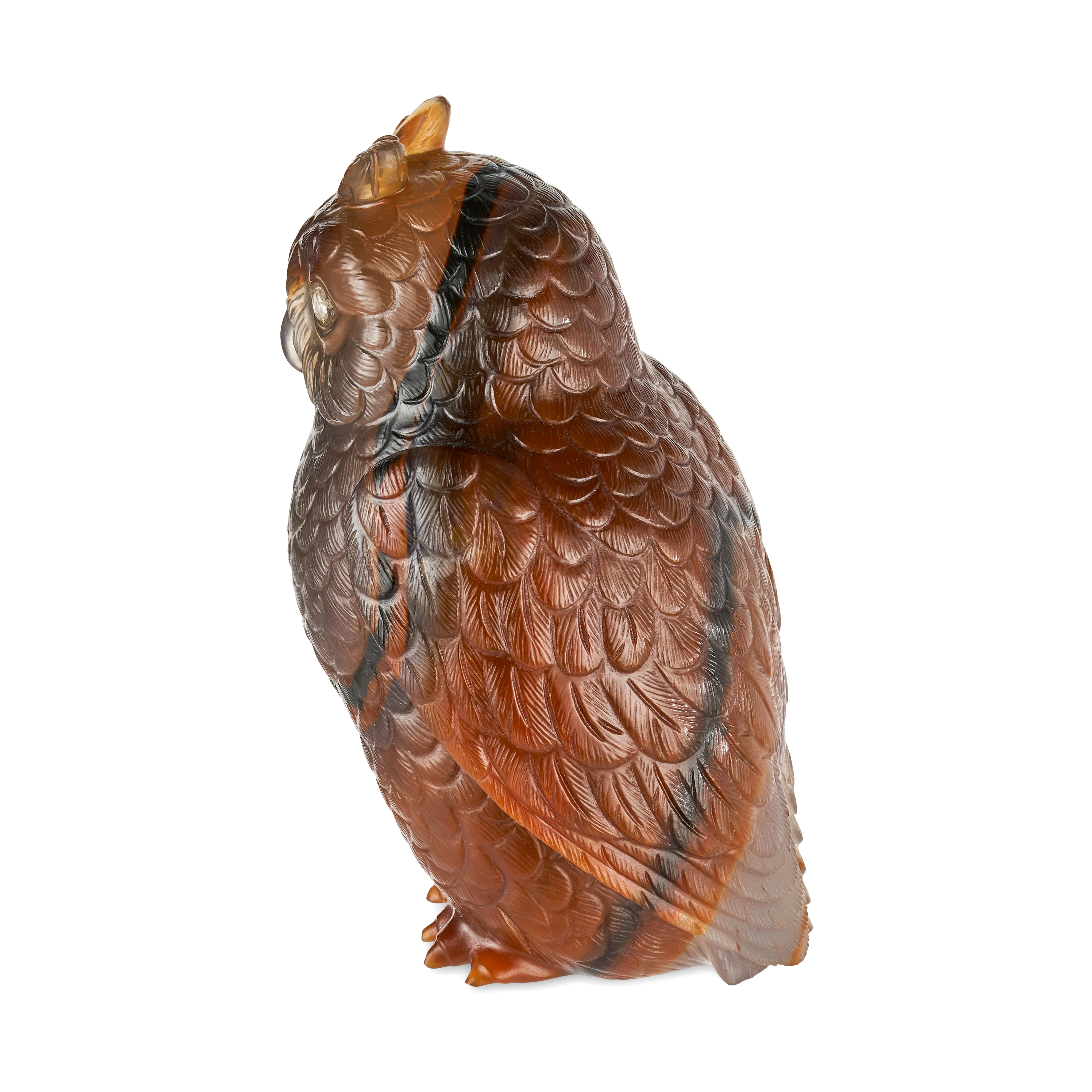 FABERGE, A JEWELLED AGATE MODEL OF AN OWL, ST PETERSBURG, CIRCA 1900, naturalistically modelled a... - Image 8 of 10