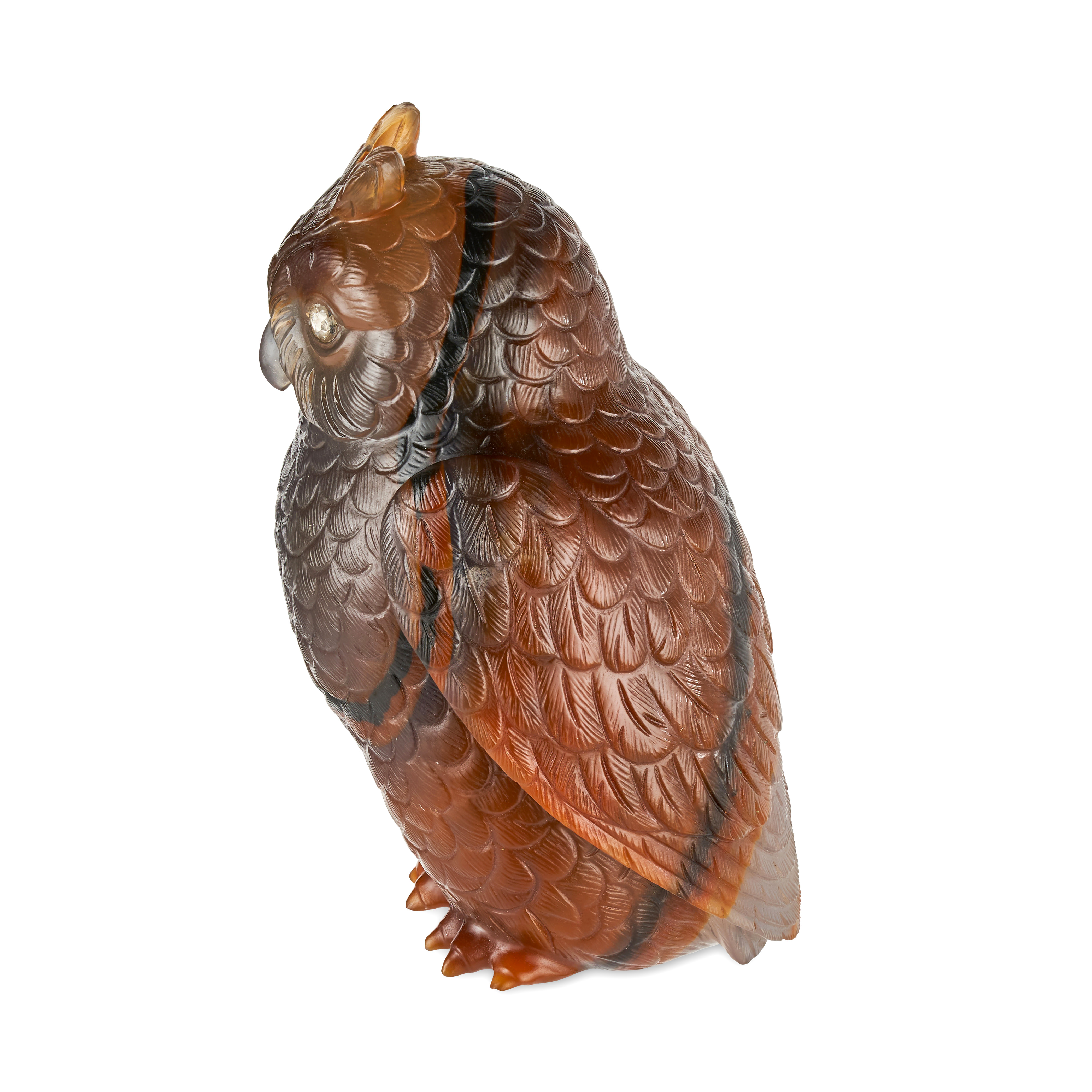 FABERGE, A JEWELLED AGATE MODEL OF AN OWL, ST PETERSBURG, CIRCA 1900, naturalistically modelled a... - Image 6 of 10