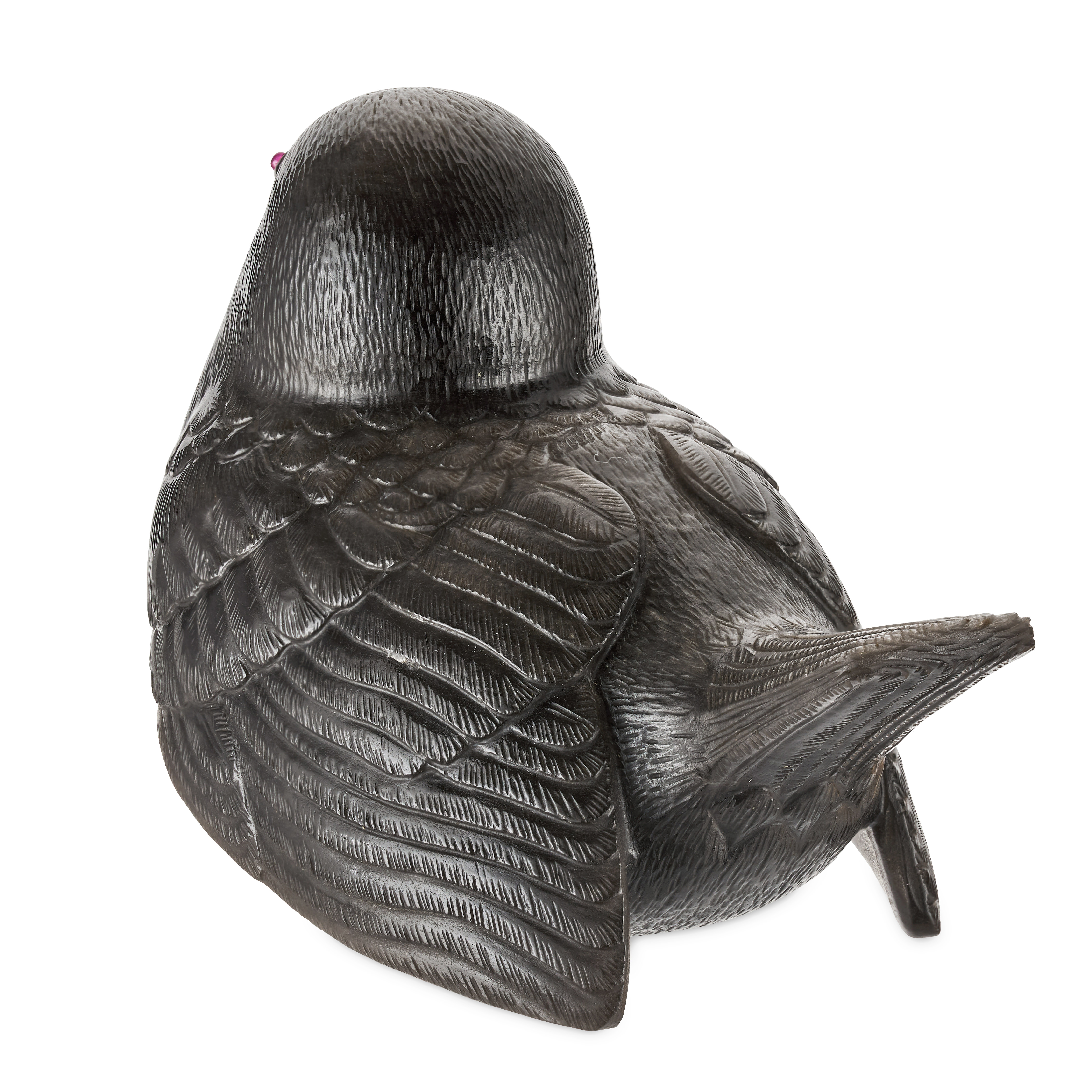 FABERGE, A LARGE AND IMPORTANT JEWELLED OBSIDIAN STUDY OF A DUSTBATHING SPARROW, ST PETERSBURG, C... - Image 6 of 13