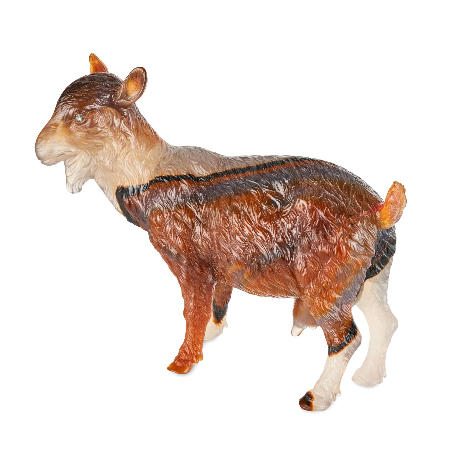 FABERGE, AN EXCEPTIONAL JEWELLED AGATE MODEL OF A SHE GOAT, ST PETERSBURG, CIRCA 1900 - Image 3 of 11
