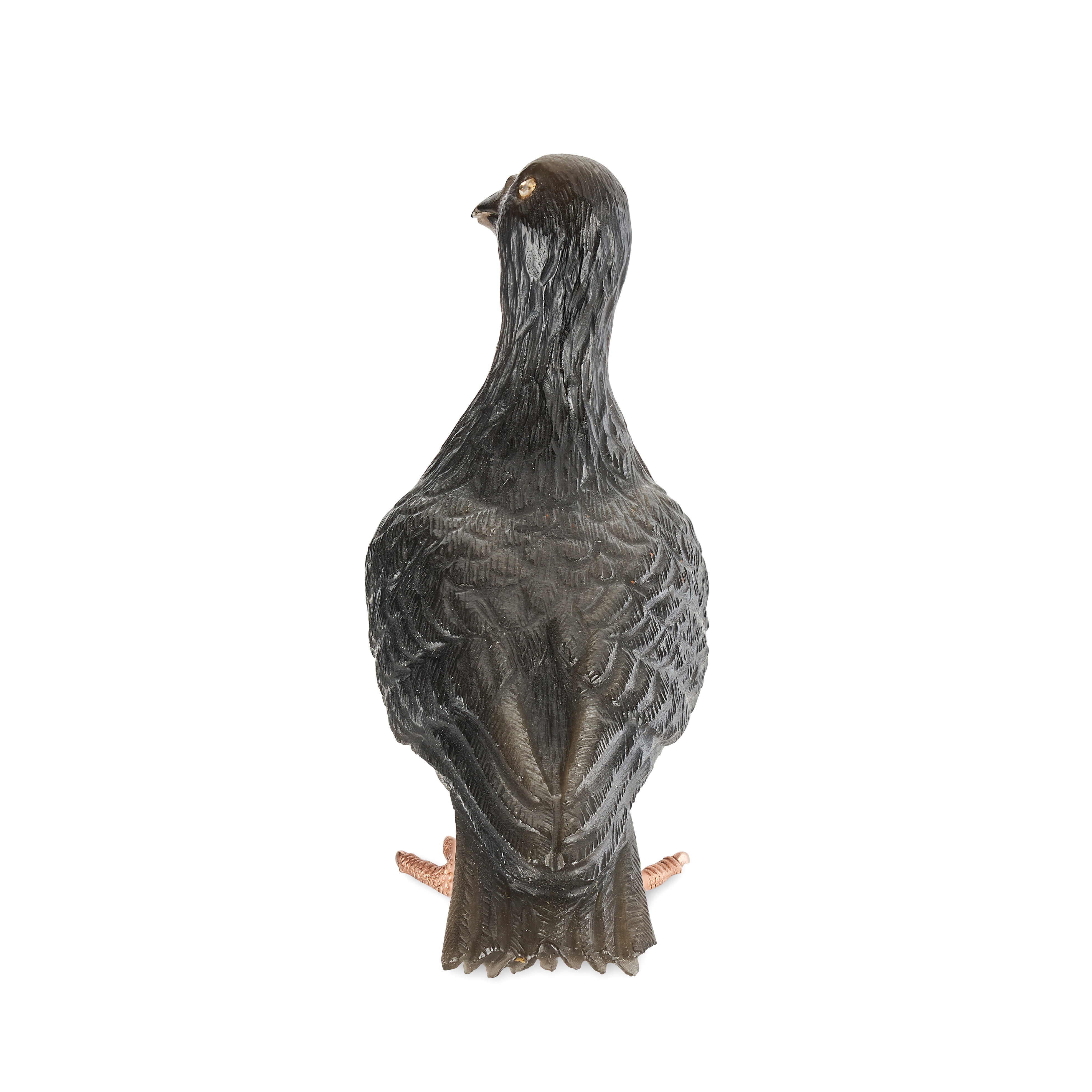 FABERGE, AN IMPORTANT IMPERIAL JEWELLED GOLD MOUNTED CARVED OBSIDIAN MODEL OF A CARRIER PIGEON, S... - Image 5 of 11