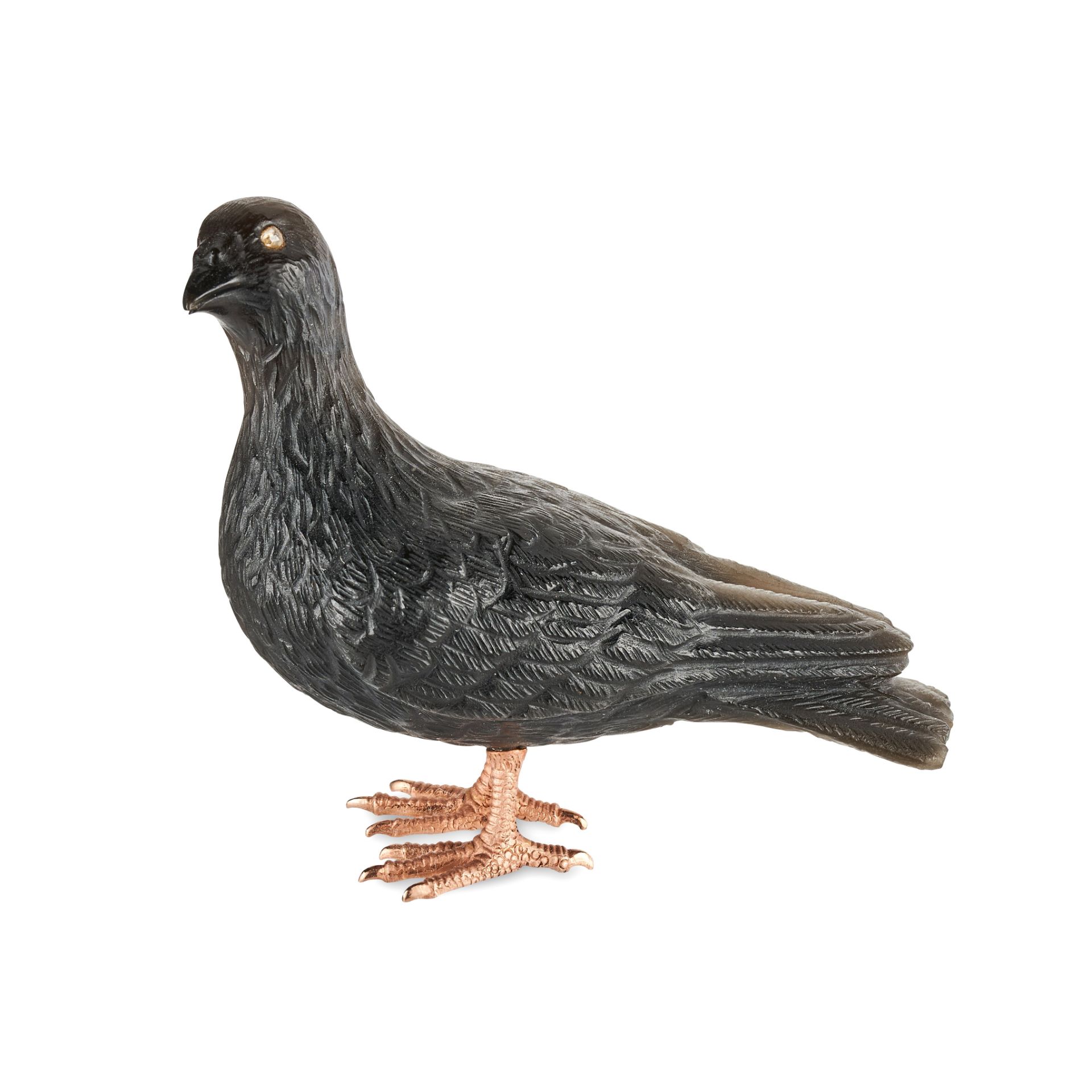 FABERGE, AN IMPORTANT IMPERIAL JEWELLED GOLD MOUNTED CARVED OBSIDIAN MODEL OF A CARRIER PIGEON, S... - Bild 3 aus 11