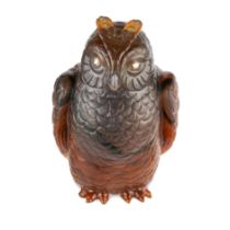 FABERGE, A JEWELLED AGATE MODEL OF AN OWL, ST PETERSBURG, CIRCA 1900, naturalistically modelled a...