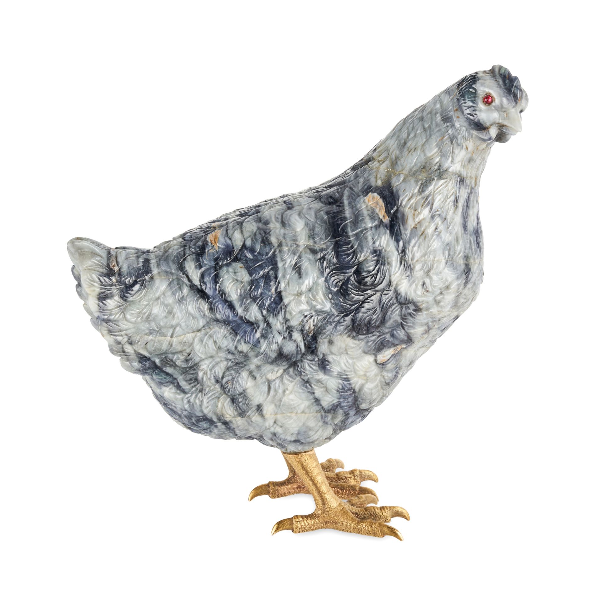 FABERGE, A RARE JEWELLED GOLD MOUNTED JASPER MODEL OF A HEN, ST PETERSBURG, CIRCA 1900 - Bild 9 aus 11