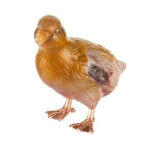 FABERGE, A JEWELLED AND GOLD MOUNTED AGATE MODEL OF A DUCKLING, ST PETERSBURG, CIRCA 1900 natural...