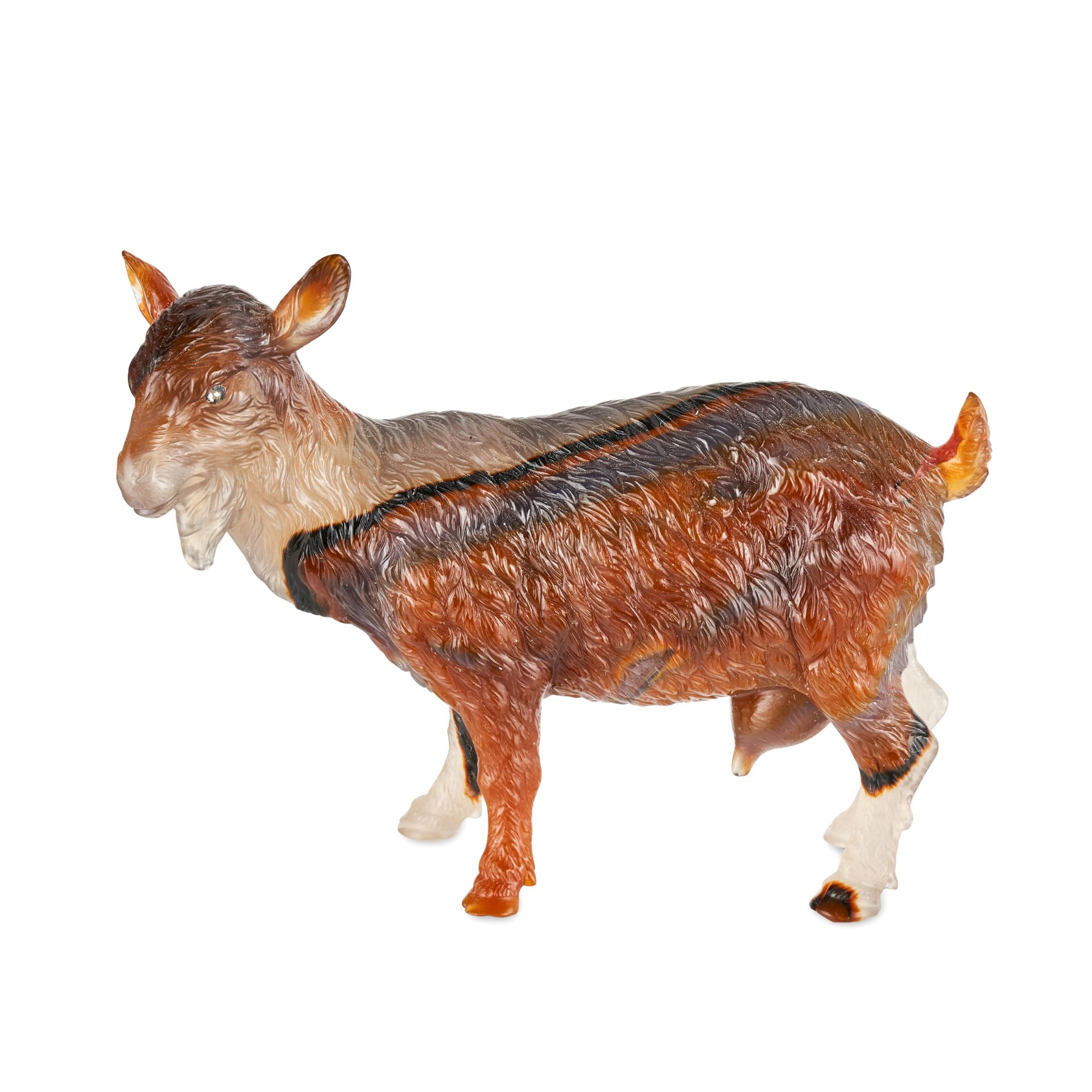 FABERGE, AN EXCEPTIONAL JEWELLED AGATE MODEL OF A SHE GOAT, ST PETERSBURG, CIRCA 1900 - Bild 2 aus 11
