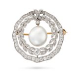 A FINE ANTIQUE NATURAL PEARL AND DIAMOND BROOCH, EARLY 20TH CENTURY comprising a natural pearl dr...