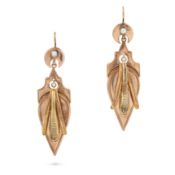 A PAIR OF ANTIQUE PEARL DROP EARRINGS each set with a pearl, suspending a pear shaped drop suspen...