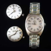 A GOLD PLATED BULOVA ACCUTRON BRACELET WATCH AND TWO MOVEMENTS