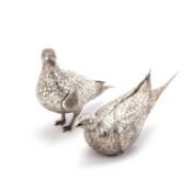 PATRICK MAVROS: A PAIR OF SILVER SCULPTURES OF SAND GROUSE