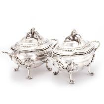 A PAIR OF GEORGE III SILVER SAUCE TUREENS AND COVERS