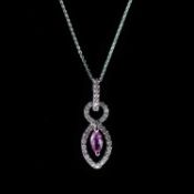 AN 18 CARAT WHITE GOLD PINK SAPPHIRE AND DIAMOND PENDANT NECKLACE