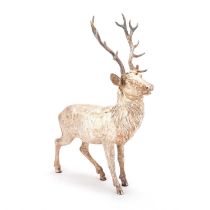 AN ELIZABETH II CAST SILVER MODEL OF A STAG