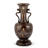 A LARGE JAPANESE INLAID BRONZE VASE, MEIJI PERIOD