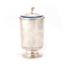 AN ELIZABETH II SILVER AND ENAMEL CANDLE HOLDER