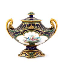 A ROYAL CROWN DERBY TWO-HANDLED URNULAR VASE AND COVER BY ELLIS CLARK, DATE CODE FOR 1898