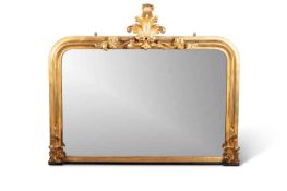 A 19TH CENTURY GILT-COMPOSITION OVERMANTLE MIRROR