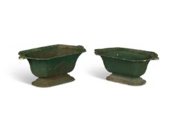 TWO GREEN-PAINTED IRON PLANTERS
