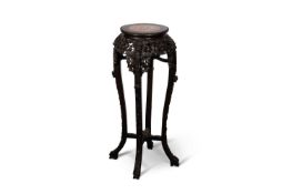 A 19TH CENTURY CHINESE MARBLE-INSET HARDWOOD STAND