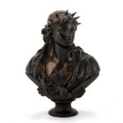 A 19TH CENTURY BRONZE BUST OF LIBERTY