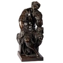 AFTER MICHELANGELO, A FRENCH BRONZE FIGURE, 'LORENZO DE MEDICI', 19TH CENTURY