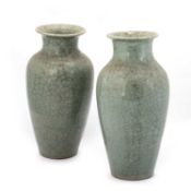 A NEAR PAIR OF CHINESE GUAN-TYPE CELADON VASES, QING DYNASTY