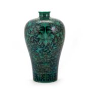 A CHINESE BLACK-GROUND AND GREEN-ENAMELLED 'FLORAL' MEIPING