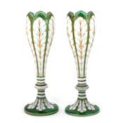 A PAIR OF BOHEMIAN GREEN-TINTED OVERLAY GLASS VASES, CIRCA 1880