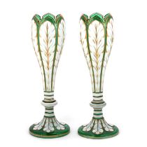 A PAIR OF BOHEMIAN GREEN-TINTED OVERLAY GLASS VASES, CIRCA 1880