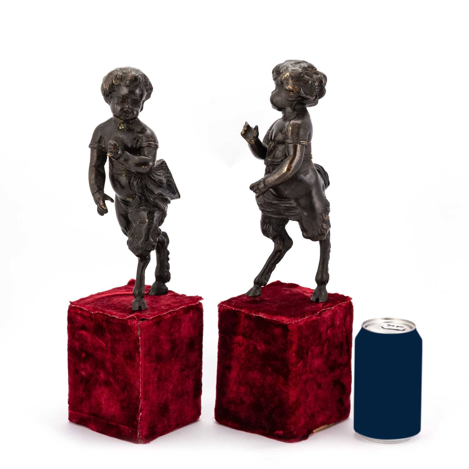 A PAIR OF 19TH CENTURY BRONZE CHERUBIC FAUNS - Image 2 of 3