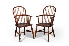 A PAIR OF 19TH CENTURY OAK AND ELM WINDSOR ARMCHAIRS