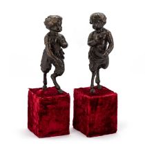 A PAIR OF 19TH CENTURY BRONZE CHERUBIC FAUNS