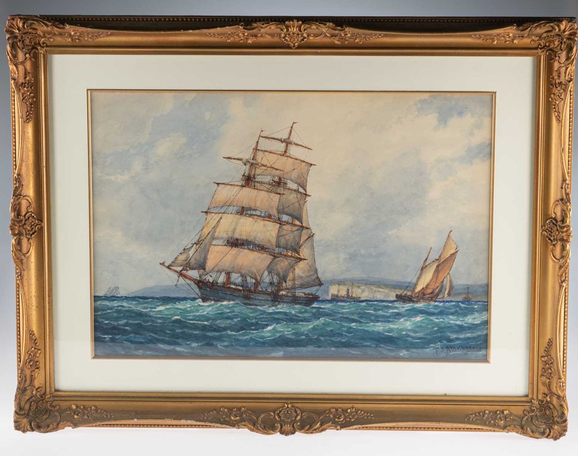 FREDERICK JAMES ALDRIDGE (1850-1933) SHIPPING OFF THE SOUTH COAST - Image 2 of 3