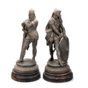 A PAIR OF 19TH CENTURY EUROPEAN SCHOOL SPELTER FIGURES OF NORSE GODS