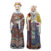 A LARGE PAIR OF CHINESE FAMILLE ROSE PORCELAIN FIGURES OF IMMORTALS, GUANGXU PERIOD