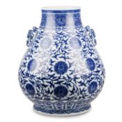 A LARGE MING-STYLE BLUE AND WHITE VASE, HU