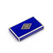 A SILVER, BLUE ENAMEL AND MARCASITE BOX