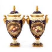 A PAIR OF COALPORT FRUIT-PAINTED VASES AND COVERS BY FREDERICK HERBERT CHIVERS