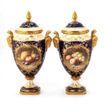 A PAIR OF COALPORT FRUIT-PAINTED VASES AND COVERS BY FREDERICK HERBERT CHIVERS