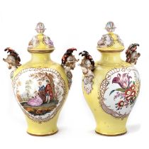 A LARGE PAIR OF DRESDEN VASES AND COVERS LATE 19TH CENTURY